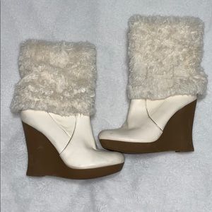White Fur Wedge Ankle Booties Kohl's Size 6.5 - HP